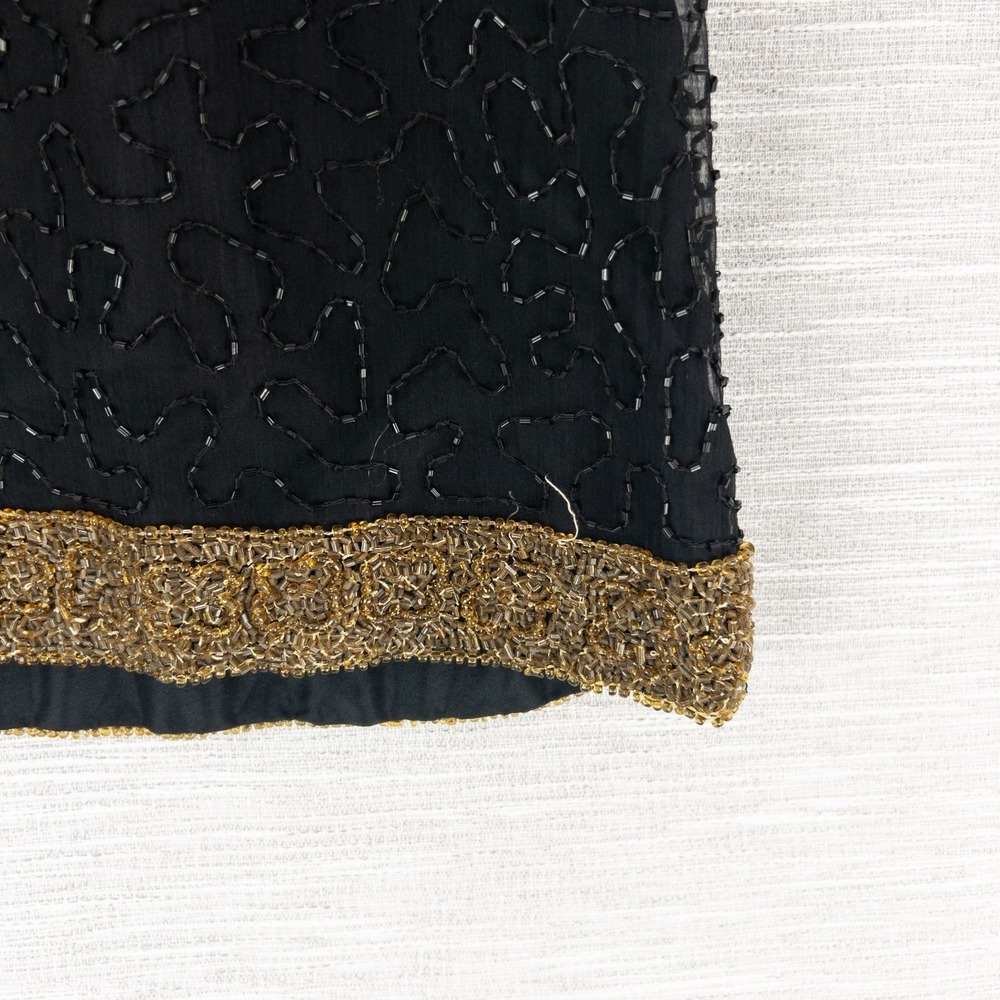 Vintage Laurence Kazar Beaded Top Women's Medium 100% Silk Black Gold Formal 80s - Picture 6 of 16